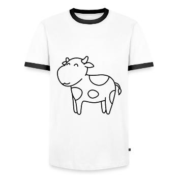 Cow Comic Animal - Men's Ringer Shirt - white/black - Front - AI Model Female 172 light (172cm) & AI Model Male 178 dark (178cm)