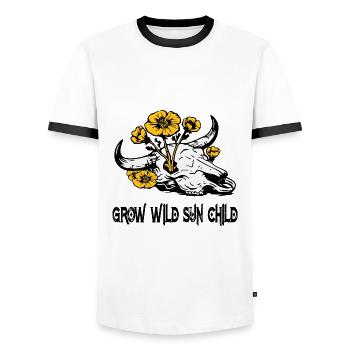 Cattle and slogan graphic t-shirt - Men's Ringer Shirt - white/black - Front - AI Model Female 172 light (172cm) & AI Model Male 178 dark (178cm)