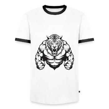 Tiger Gym Bodybuilding Muskeln - Männer Kontrast-T-Shirt - Weiß/Schwarz - Vorne - AI Model Female 172 light (172cm) & AI Model Male 178 dark (178cm)