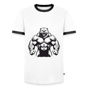 Bear Grizzly Gym Muscles Bodybuilding - Men's Ringer Shirt - white/black - Front - AI Model Female 172 light (172cm) & AI Model Male 178 dark (178cm)
