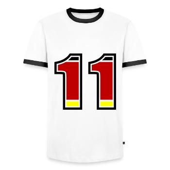 Maillot Allemagne numéro 11 - T-shirt contrasté Homme - blanc/noir - Devant - AI Model Female 172 light (172cm) & AI Model Male 178 dark (178cm)