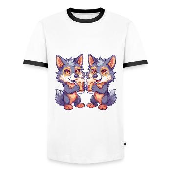 Wolf Comic Bier Lustig Saufen - Männer Kontrast-T-Shirt - Weiß/Schwarz - Vorne - AI Model Female 172 light (172cm) & AI Model Male 178 dark (178cm)