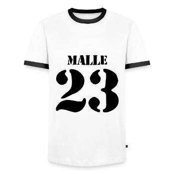 Malle 23 - Männer Kontrast-T-Shirt - Weiß/Schwarz - Vorne - AI Model Female 172 light (172cm) & AI Model Male 178 dark (178cm)