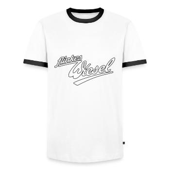 Flinkes Wiesel Logo mit Kontur - Männer Kontrast-T-Shirt - Weiß/Schwarz - Vorne - AI Model Female 172 light (172cm) & AI Model Male 178 dark (178cm)