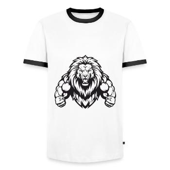 Löwe Bodybuilding Muskeln Workout Gym - Männer Kontrast-T-Shirt - Weiß/Schwarz - Vorne - AI Model Female 172 light (172cm) & AI Model Male 178 dark (178cm)