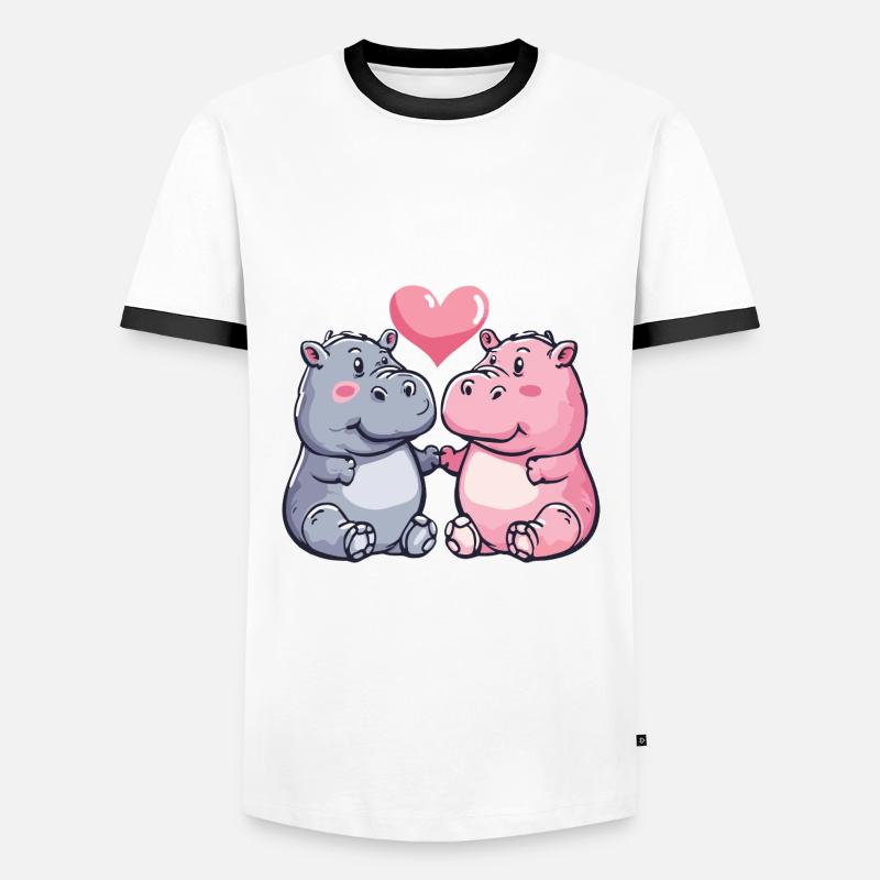 Nilpferd Comic Tier Paar Liebe - Männer Kontrast-T-Shirt - Weiß/Schwarz