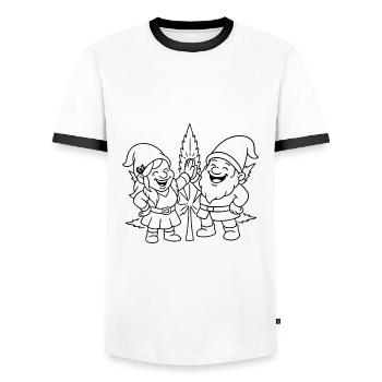 Zwergenfreunde mit Cannabisblatt - Männer Kontrast-T-Shirt - Weiß/Schwarz - Vorne - AI Model Female 172 light (172cm) & AI Model Male 178 dark (178cm)