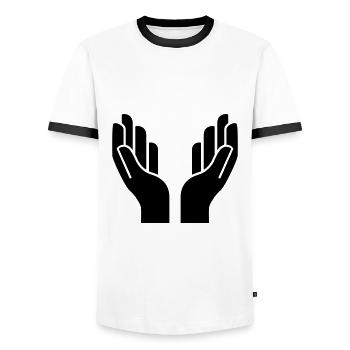 Hands icon icon - Men's Ringer Shirt - white/black - Front - AI Model Female 172 light (172cm) & AI Model Male 178 dark (178cm)
