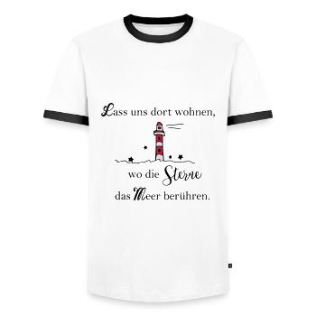 Lass uns dort wohnen, wo die Sterne das Meer ... - Männer Kontrast-T-Shirt - Weiß/Schwarz - Vorne - AI Model Female 172 light (172cm) & AI Model Male 178 dark (178cm)