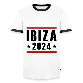 Ibiza 2024 - Männer Kontrast-T-Shirt - Weiß/Schwarz - Vorne - AI Model Female 172 light (172cm) & AI Model Male 178 dark (178cm)