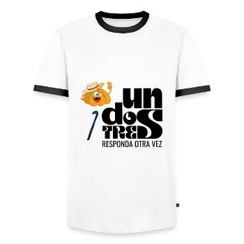 Un deux trois, répondez encore - T-shirt contrasté Homme - blanc/noir - Devant - AI Model Female 172 light (172cm) & AI Model Male 178 dark (178cm)