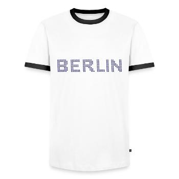 BERLIN Dot font - Men's Ringer Shirt - white/black - Front - AI Model Female 172 light (172cm) & AI Model Male 178 dark (178cm)