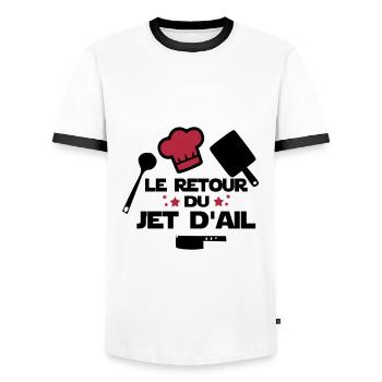 le retour du jet d'ail,citations,chef,cuisine - T-shirt contrasté Homme - blanc/noir - Devant - AI Model Female 172 light (172cm) & AI Model Male 178 dark (178cm)