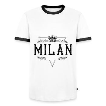 Nom de Milan - T-shirt contrasté Homme - blanc/noir - Devant - AI Model Female 172 light (172cm) & AI Model Male 178 dark (178cm)