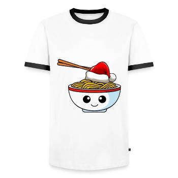 Nudeln Weihnachten Comic Xmas - Männer Kontrast-T-Shirt - Weiß/Schwarz - Vorne - AI Model Female 172 light (172cm) & AI Model Male 178 dark (178cm)