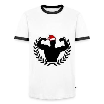 santa bodybuilding weihnachten gym - Männer Kontrast-T-Shirt - Weiß/Schwarz - Vorne - AI Model Female 172 light (172cm) & AI Model Male 178 dark (178cm)