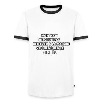 Taureau de Camargue simbèu citation - T-shirt contrasté Homme - blanc/noir - Devant - AI Model Female 172 light (172cm) & AI Model Male 178 dark (178cm)