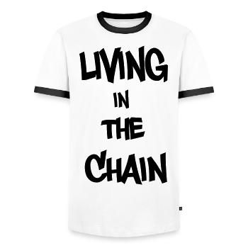 Living in the chain - T-shirt contrasté Homme - blanc/noir - Devant - AI Model Female 172 light (172cm) & AI Model Male 178 dark (178cm)