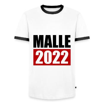 malle 2022 - Men's Ringer Shirt - white/black - Front - AI Model Female 172 light (172cm) & AI Model Male 178 dark (178cm)