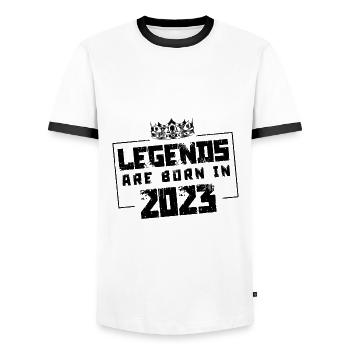 2023 legends born in - Men's Ringer Shirt - white/black - Front - AI Model Female 172 light (172cm) & AI Model Male 178 dark (178cm)