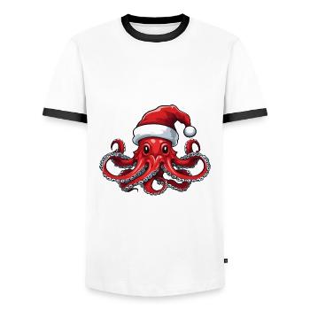 Octopus Octopus Christmas Portrait Xmas - Men's Ringer Shirt - white/black - Front - AI Model Female 172 light (172cm) & AI Model Male 178 dark (178cm)