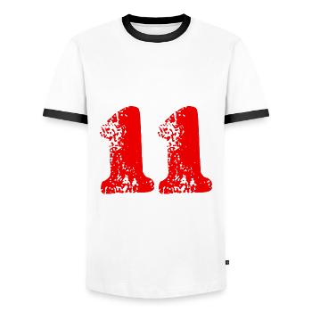 11 Number Symbol - Men's Ringer Shirt - white/black - Front - AI Model Female 172 light (172cm) & AI Model Male 178 dark (178cm)