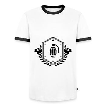 Grenade Crest - Men's Ringer Shirt - white/black - Front - AI Model Female 172 light (172cm) & AI Model Male 178 dark (178cm)