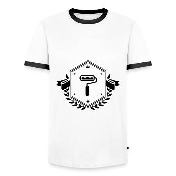 Painter silhouette coat of arms - Men's Ringer Shirt - white/black - Front - AI Model Female 172 light (172cm) & AI Model Male 178 dark (178cm)