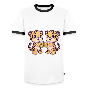 Leopard Comic Bier Lustig Saufen - Männer Kontrast-T-Shirt - Weiß/Schwarz - Vorne - AI Model Female 172 light (172cm) & AI Model Male 178 dark (178cm)