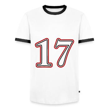 17 Number number - Men's Ringer Shirt - white/black - Front - AI Model Female 172 light (172cm) & AI Model Male 178 dark (178cm)