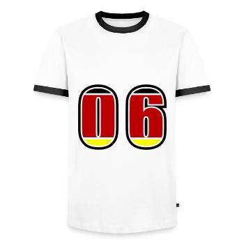 6 Number Germany Jersey - Men's Ringer Shirt - white/black - Front - AI Model Female 172 light (172cm) & AI Model Male 178 dark (178cm)