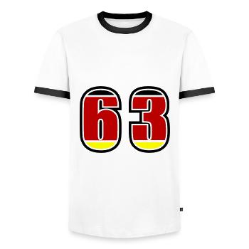 63 Number Germany Jersey - Men's Ringer Shirt - white/black - Front - AI Model Female 172 light (172cm) & AI Model Male 178 dark (178cm)
