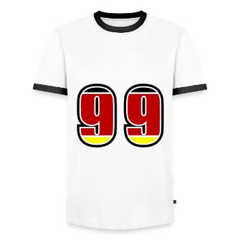 99 Nummer Deutschland Trikot - Männer Kontrast-T-Shirt - Weiß/Schwarz - Vorne - AI Model Female 172 light (172cm) & AI Model Male 178 dark (178cm)