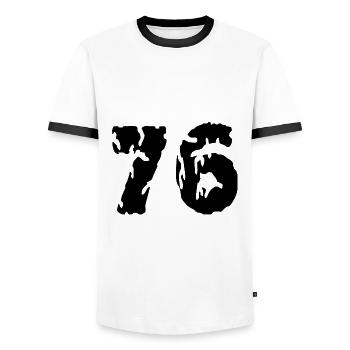 76 Maillot numéro - T-shirt contrasté Homme - blanc/noir - Devant - AI Model Female 172 light (172cm) & AI Model Male 178 dark (178cm)