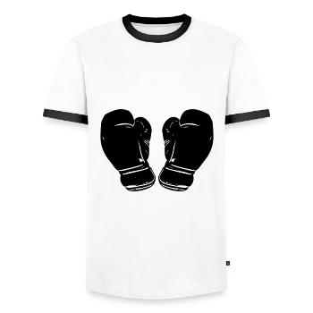 Boxing Gloves Symbol Boxing Sports - Men's Ringer Shirt - white/black - Front - AI Model Female 172 light (172cm) & AI Model Male 178 dark (178cm)