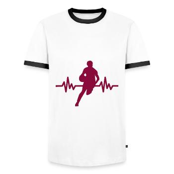 Haertbeat Basketball - USA - Team Sport - Hoops - Männer Kontrast-T-Shirt - Weiß/Schwarz - Vorne - AI Model Female 172 light (172cm) & AI Model Male 178 dark (178cm)