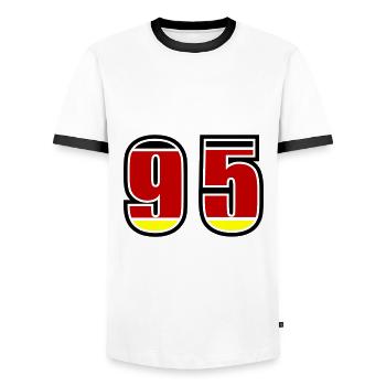 95 Number Germany Jersey - Men's Ringer Shirt - white/black - Front - AI Model Female 172 light (172cm) & AI Model Male 178 dark (178cm)