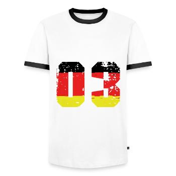 3 Number Germany Jersey - Men's Ringer Shirt - white/black - Front - AI Model Female 172 light (172cm) & AI Model Male 178 dark (178cm)