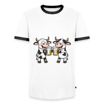 Kuh Comic Bier Lustig Saufen - Männer Kontrast-T-Shirt - Weiß/Schwarz - Vorne - AI Model Female 172 light (172cm) & AI Model Male 178 dark (178cm)