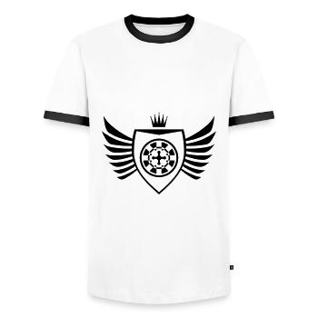 Roulette Casino Shield - Men's Ringer Shirt - white/black - Front - AI Model Female 172 light (172cm) & AI Model Male 178 dark (178cm)