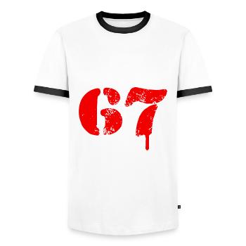 67 Zahl Symbol - Männer Kontrast-T-Shirt - Weiß/Schwarz - Vorne - AI Model Female 172 light (172cm) & AI Model Male 178 dark (178cm)