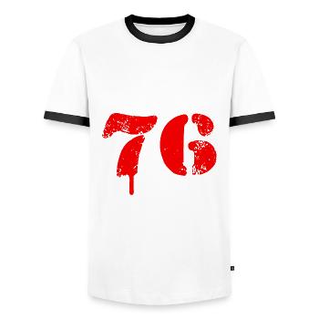 76 number symbol - Men's Ringer Shirt - white/black - Front - AI Model Female 172 light (172cm) & AI Model Male 178 dark (178cm)