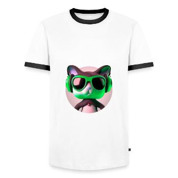 Cat Glasses Turntable DJ Disco Club Headphones - Men's Ringer Shirt - white/black - Front - AI Model Female 172 light (172cm) & AI Model Male 178 dark (178cm)