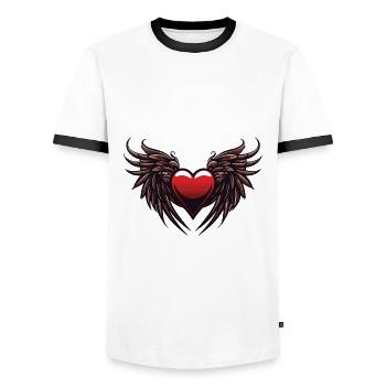 Coeur Ailes Ange Amour - T-shirt contrasté Homme - blanc/noir - Devant - AI Model Female 172 light (172cm) & AI Model Male 178 dark (178cm)