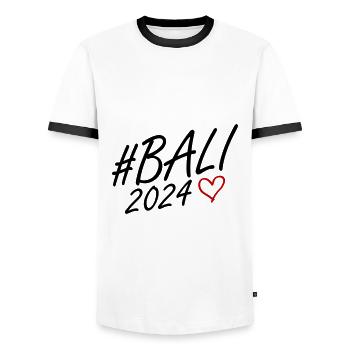 Bali 2024 Herz Reise - Männer Kontrast-T-Shirt - Weiß/Schwarz - Vorne - AI Model Female 172 light (172cm) & AI Model Male 178 dark (178cm)