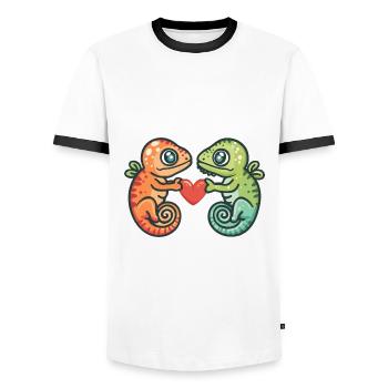 Chameleon Couple Love Couple In Love - Men's Ringer Shirt - white/black - Front - AI Model Female 172 light (172cm) & AI Model Male 178 dark (178cm)