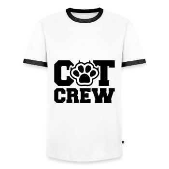 Cat Crew - Männer Kontrast-T-Shirt - Weiß/Schwarz - Vorne - AI Model Female 172 light (172cm) & AI Model Male 178 dark (178cm)