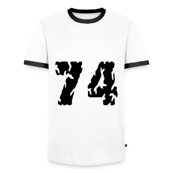 74 Number jersey - Men's Ringer Shirt - white/black - Front - AI Model Female 172 light (172cm) & AI Model Male 178 dark (178cm)