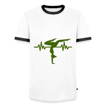 Heartbeat Gymnastics - Meditation Gymnastics Yoga - Men's Ringer Shirt - white/black - Front - AI Model Female 172 light (172cm) & AI Model Male 178 dark (178cm)