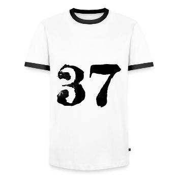Maillot numéro 37 - T-shirt contrasté Homme - blanc/noir - Devant - AI Model Female 172 light (172cm) & AI Model Male 178 dark (178cm)